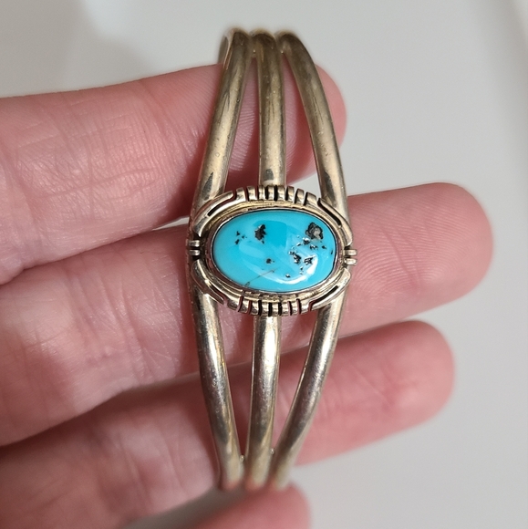 Vintage navajo Aaron Toadlena AT turquoise sterling bracelet native American - Picture 3 of 13